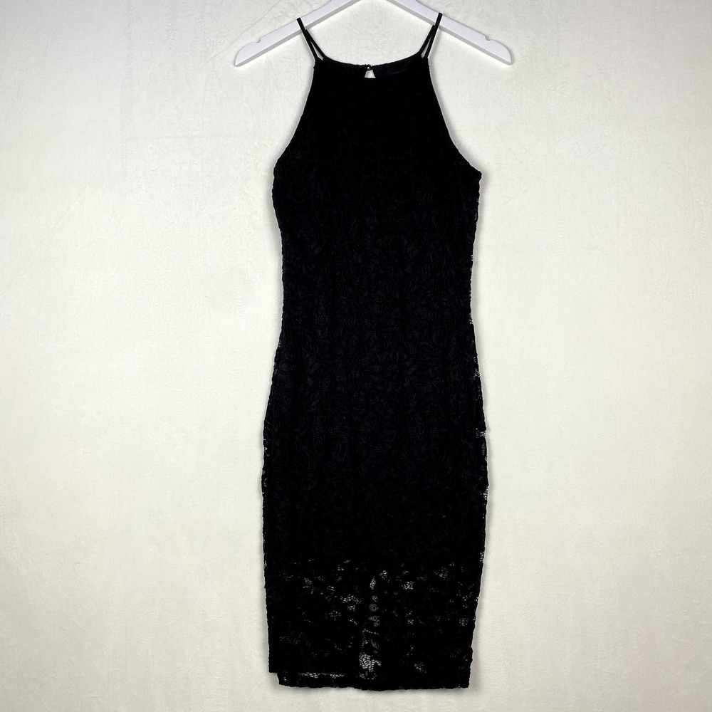 Love J Women's Size M Black Lace Bodycon Fitted Midi Sleeveless Dress - Picture 1 of 8
